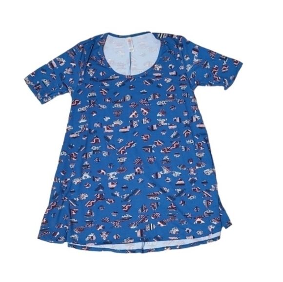 LuLaRoe Perfect Tee Crew Neck with Box Cuts On Sides and Geo Metric Design NWT - Picture 1 of 4